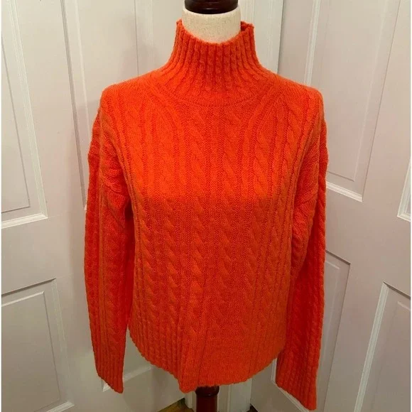 French Connection Jacqueline High Neck Cable Knit‎ Wool Blend Sweater Women Sz L - Picture 4 of 8